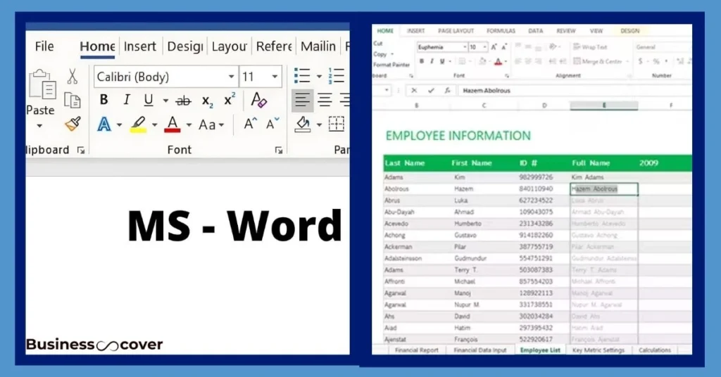 Microsoft Word and Excel